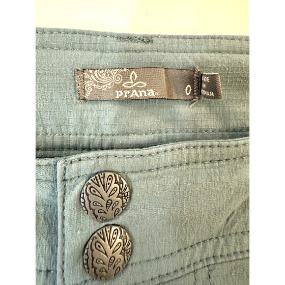 Prana Pants Womens XS Blue Capri Cropped Outdoor Hiking Stretch Ruched Buttons - Picture 5 of 6